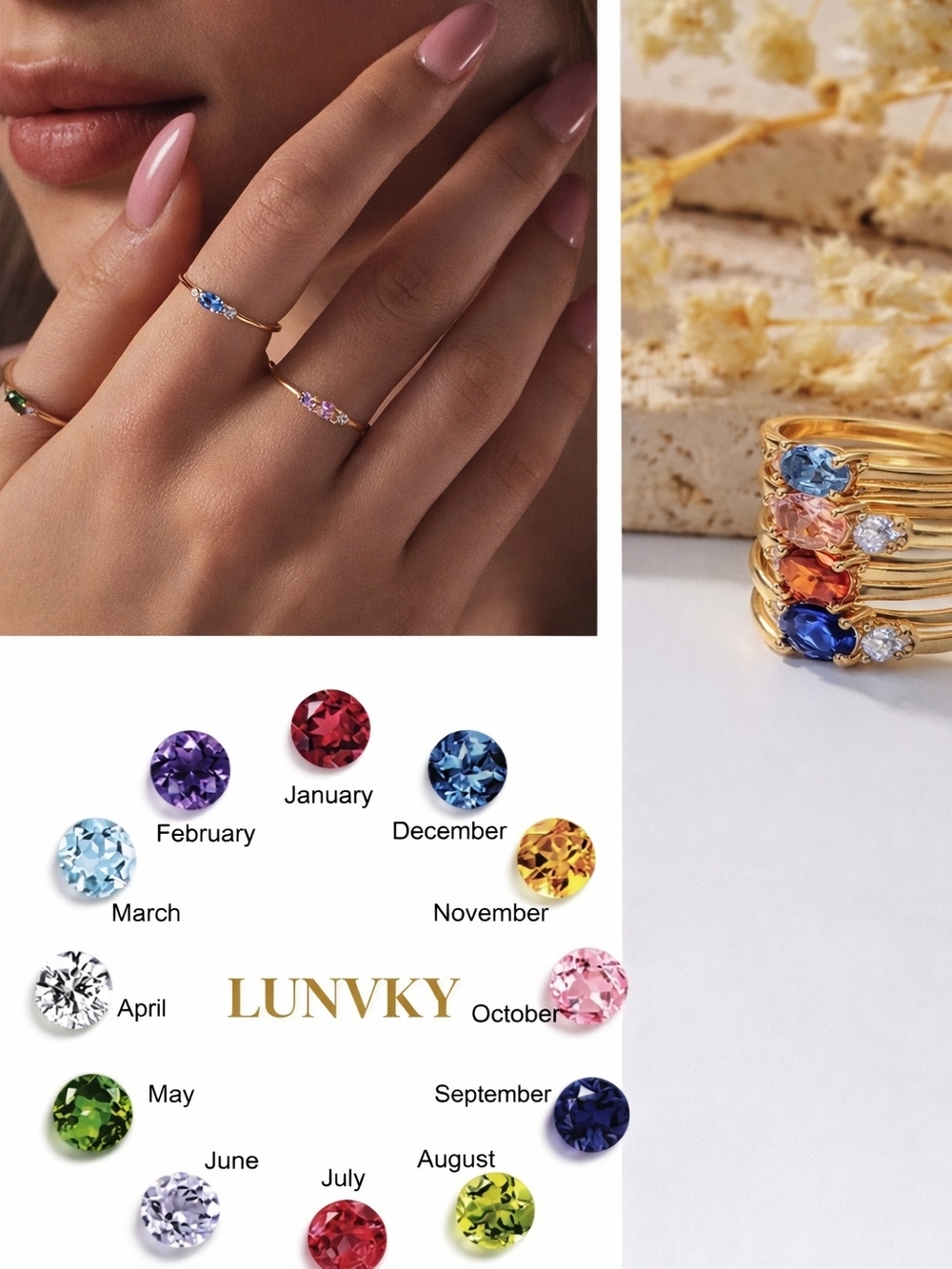 Gold Stacking Birthstone Ring - January Size 6